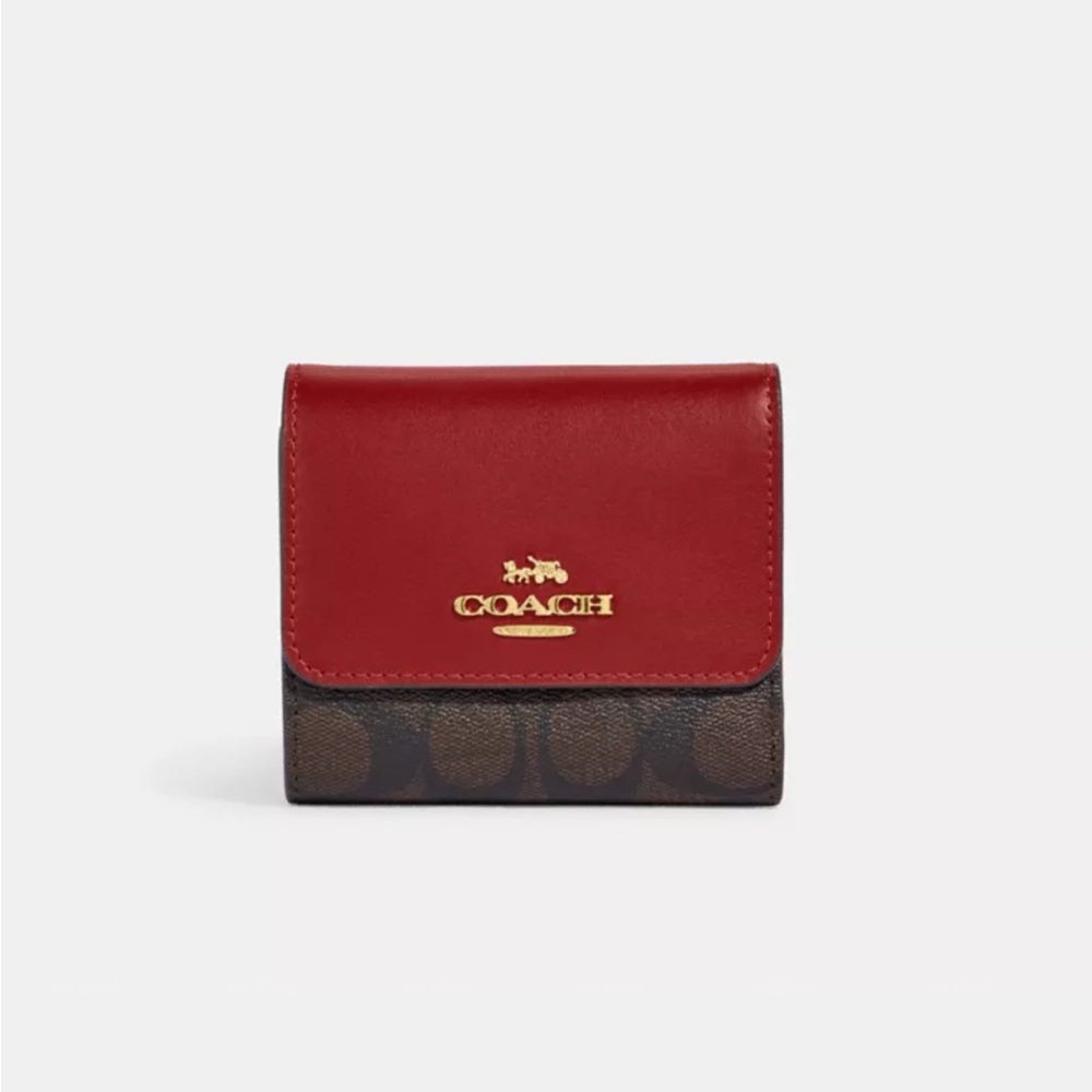 Coach Red and Brown Card Holder